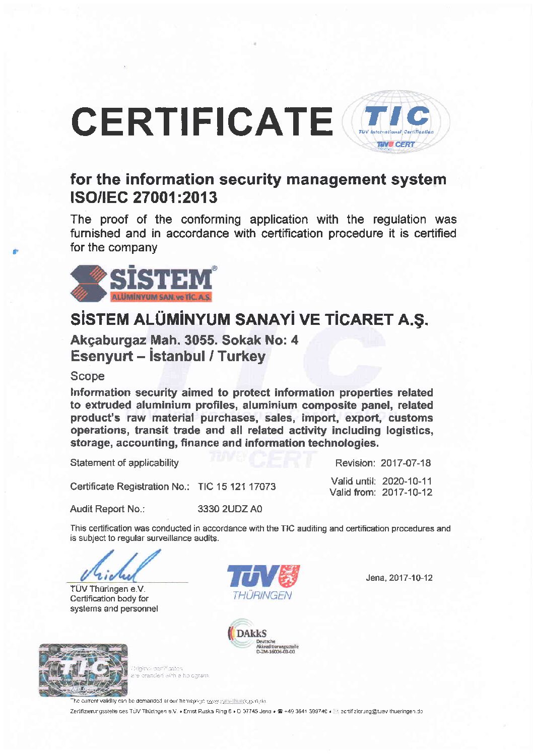Alutechbond CE ISO/IEC 27001.2013