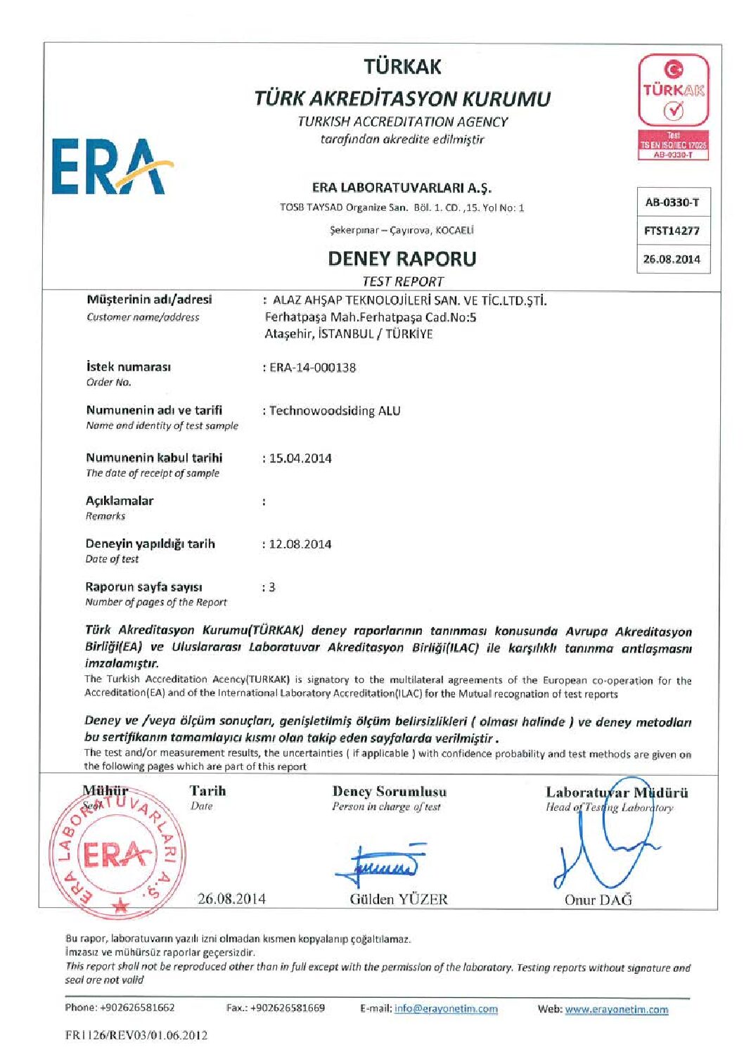 Technowood A2 Class Fire Test Report