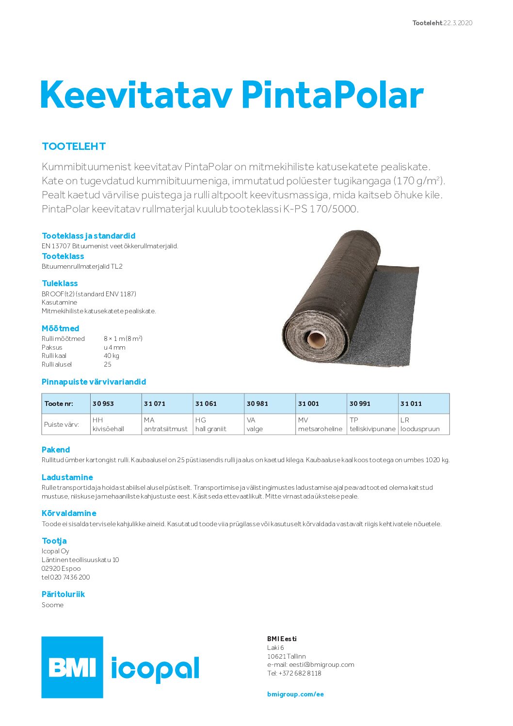 Icopal SBS pealiskate PintaPolar tooteleht
