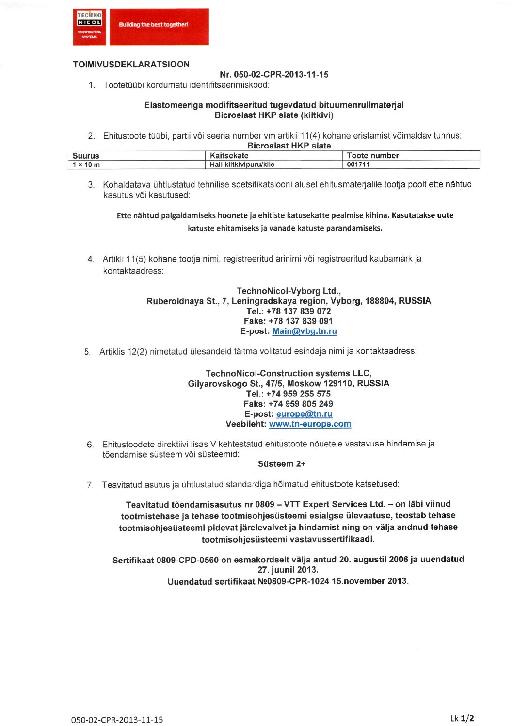 Biсroelast HKP  slate_Toimivusdeklar