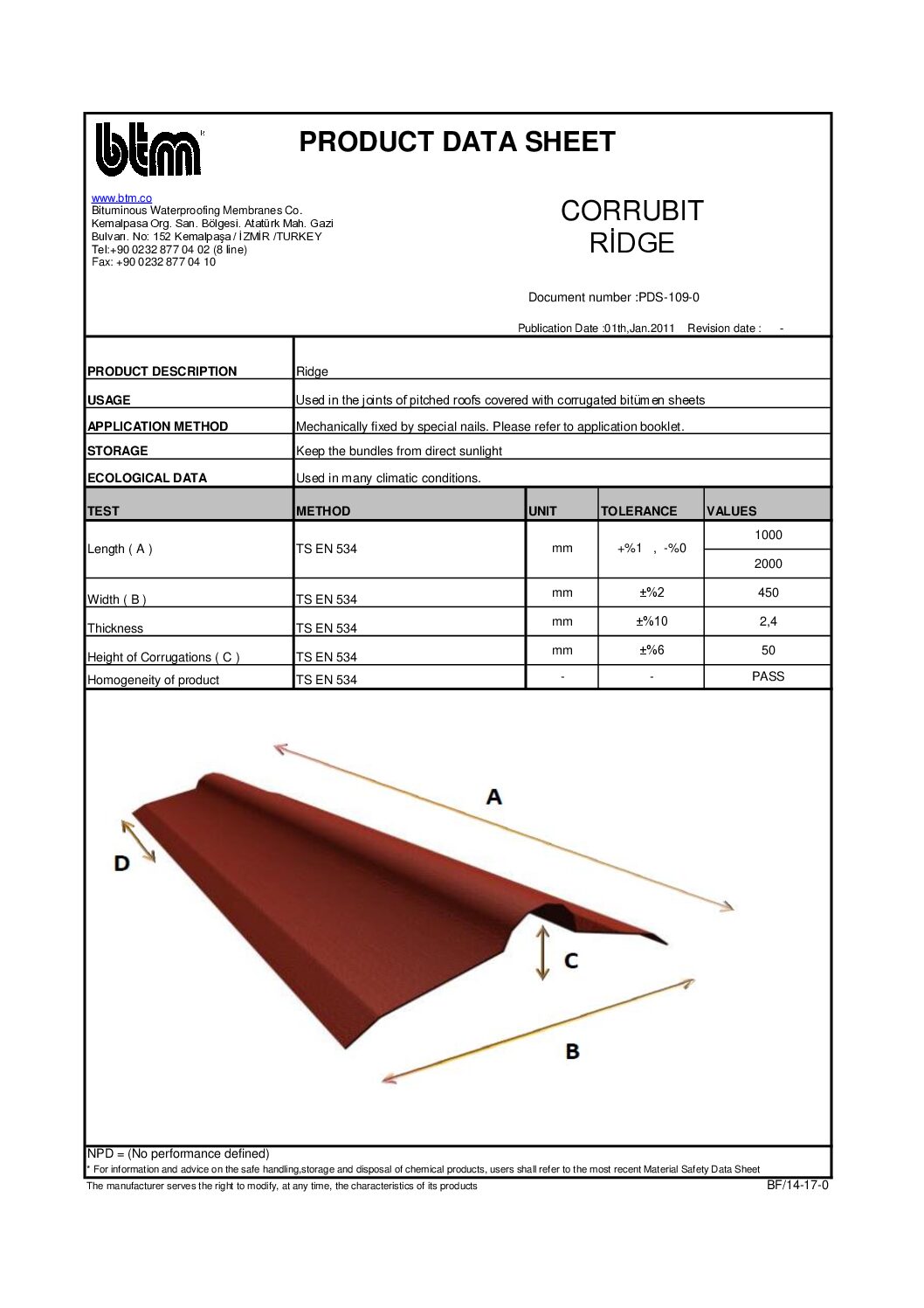 Corrubit Ridge profile Technical Data Sheet ENG