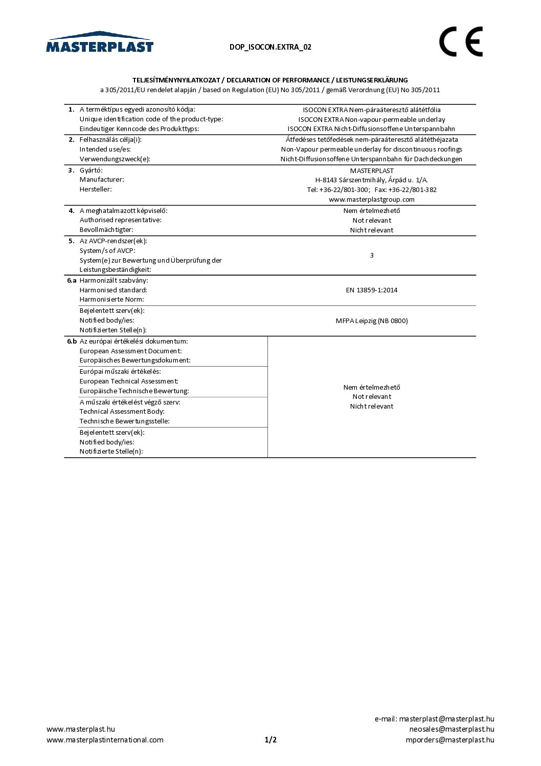 Isocon Extra Declaration of Performance EN