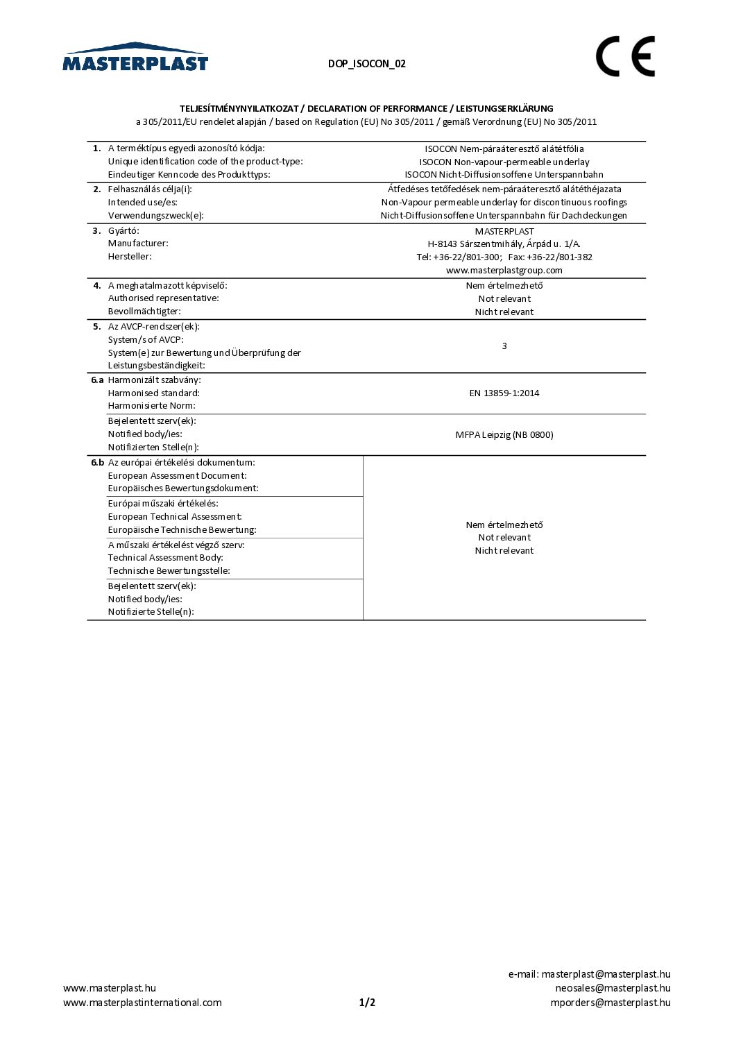 Isocon Declaration of Performance EN