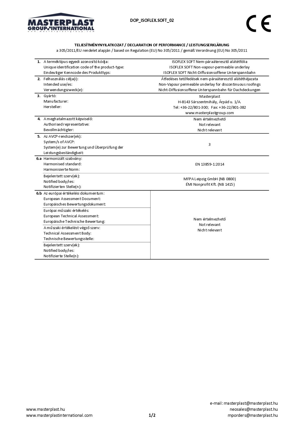 Isoflex Soft Declaration of Performance EN