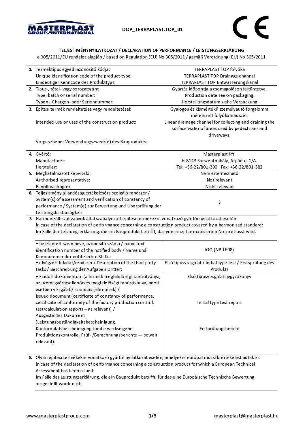 Terraplast Top drenaažisüsteem Technical data sheet EN