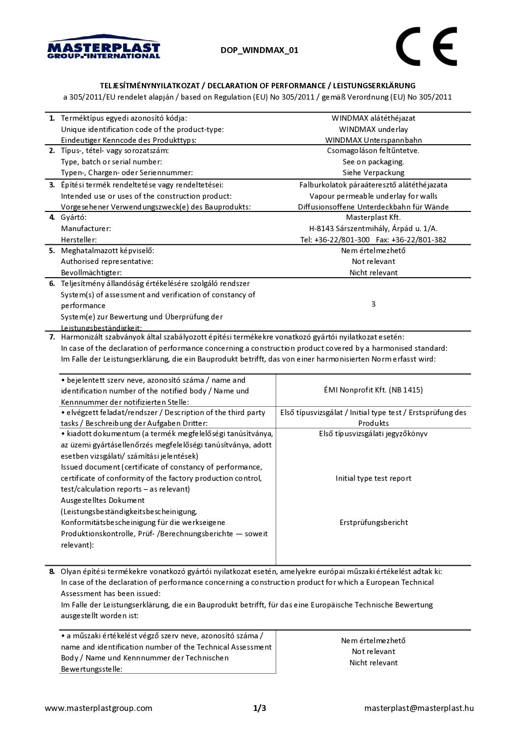 Windmax Declaration of Performance EN