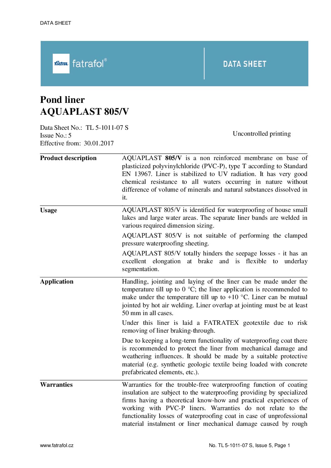 Aquaplast 805/V Data-sheet EN