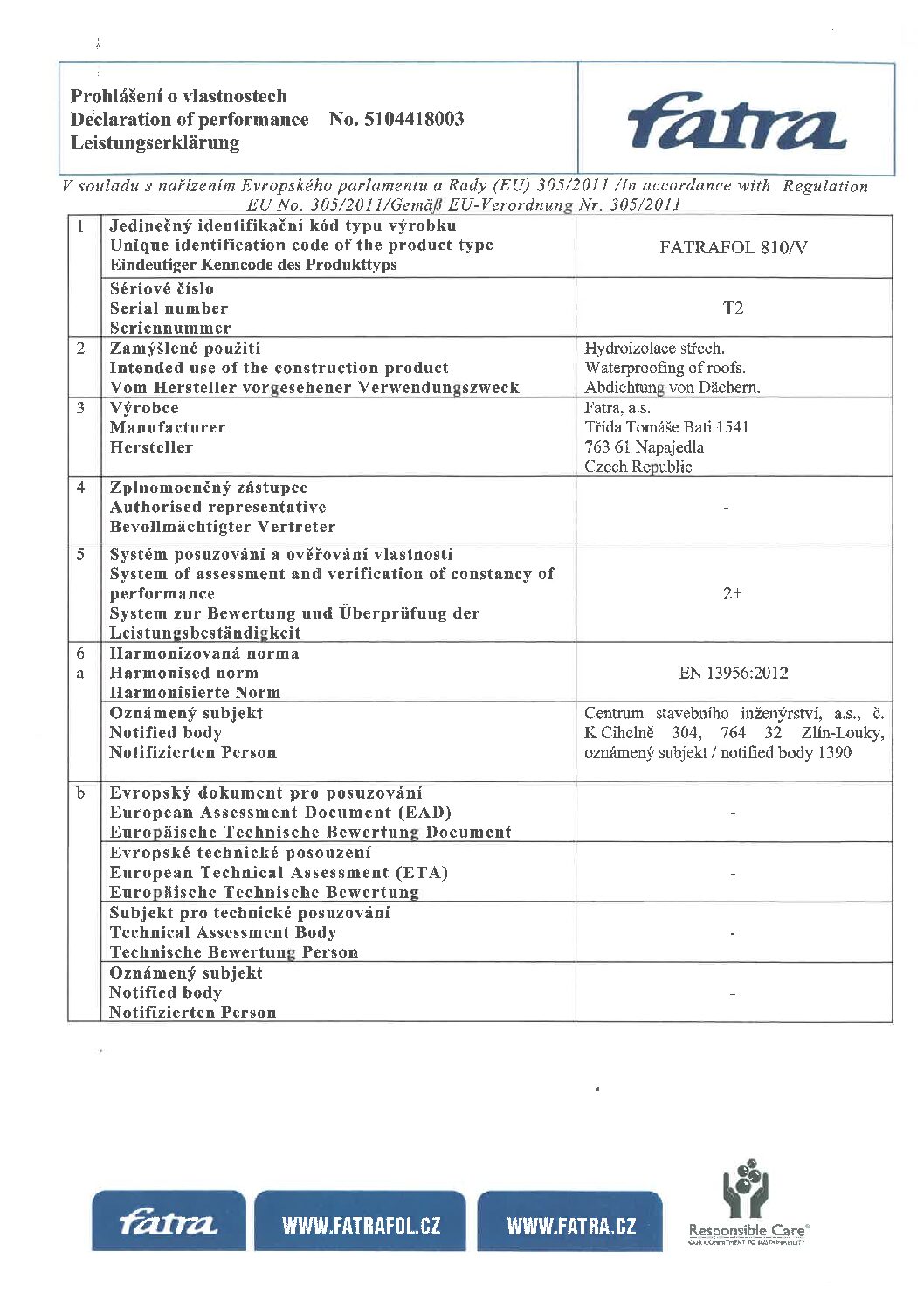 Combined Classification Report, bRoof(T2), Fatrafol 810/V (1.2-2.0mm), Mineral Wool