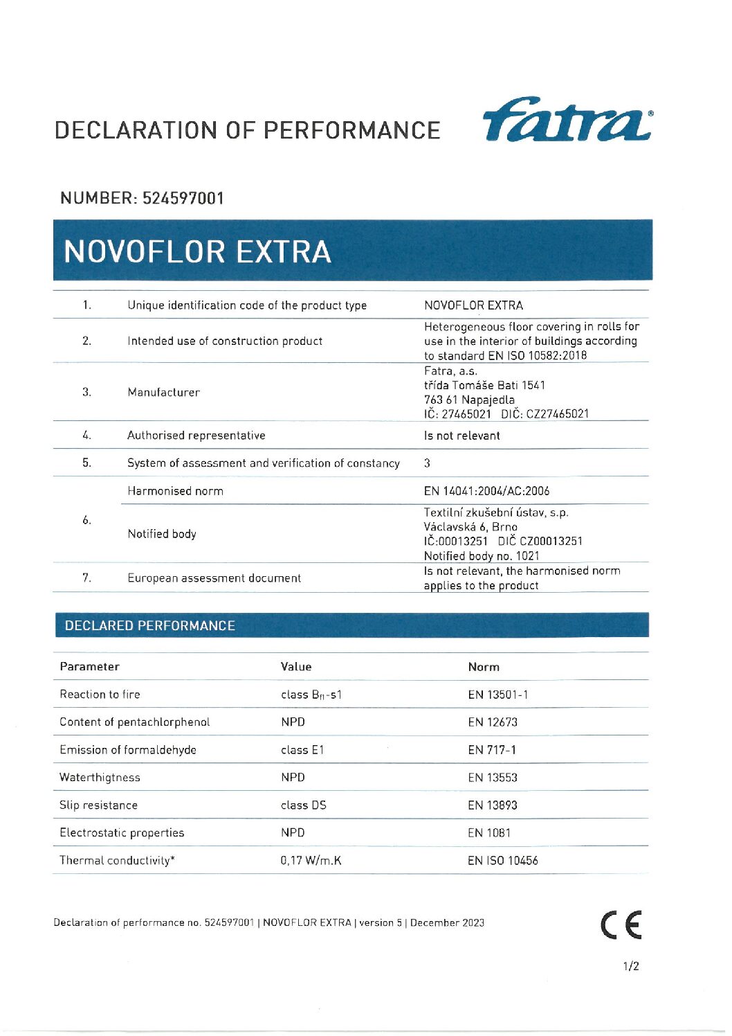 Fatrafloor Novofloor Extra DoP