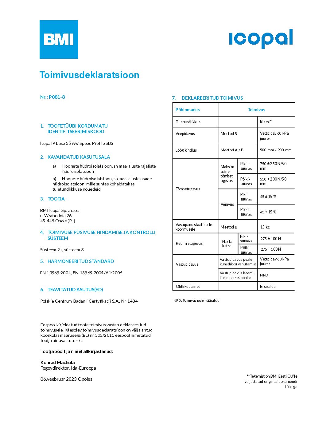 DoP Icopal aluskate P Base 35 ww