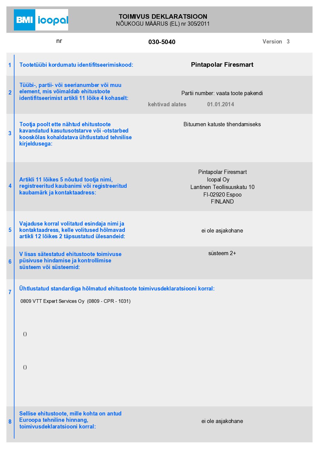 DoP PintaPolar Firesmart EST