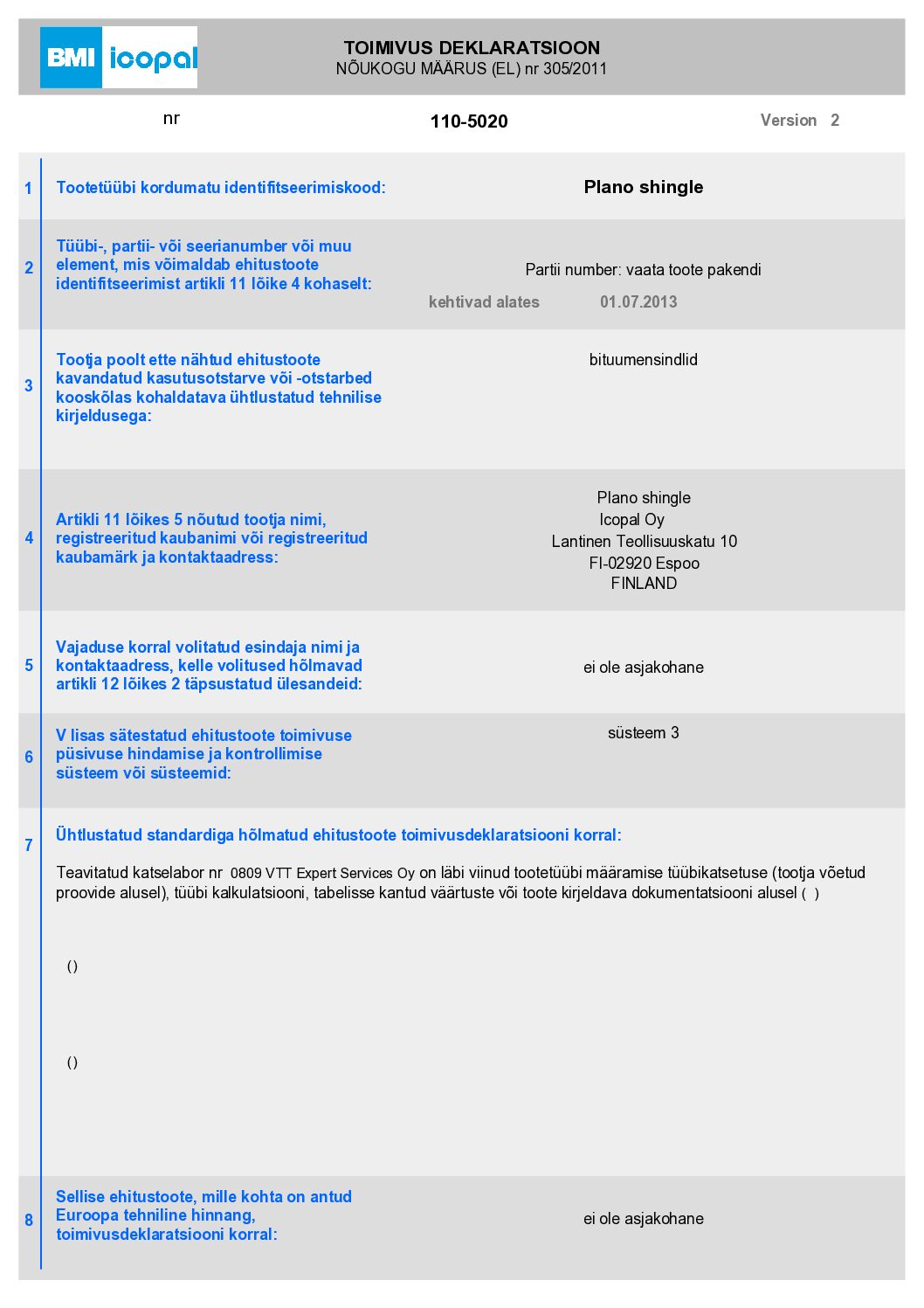 DoP Bituumensindel PLANO