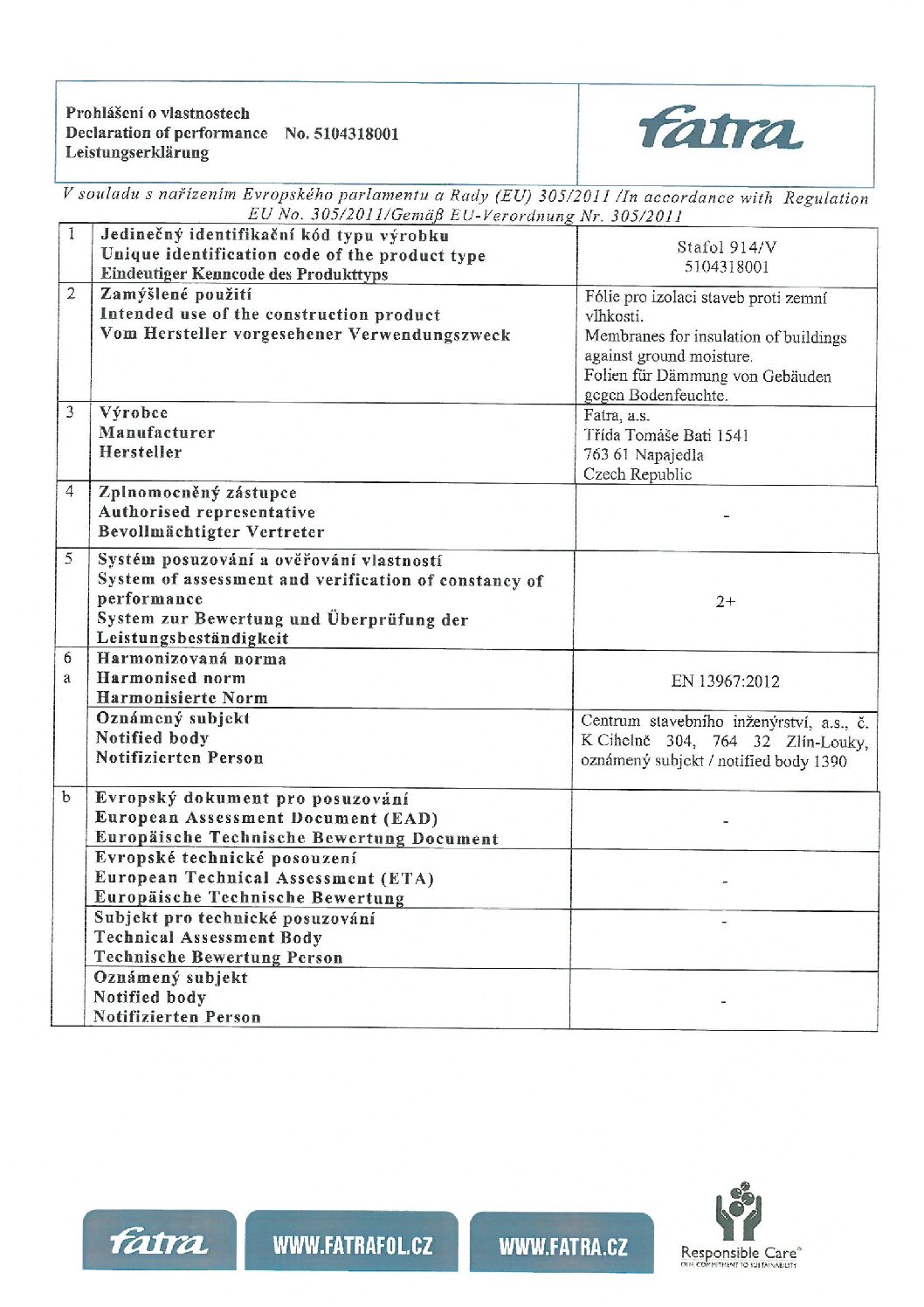 Stafol 914/V toimivusdeklar ENG