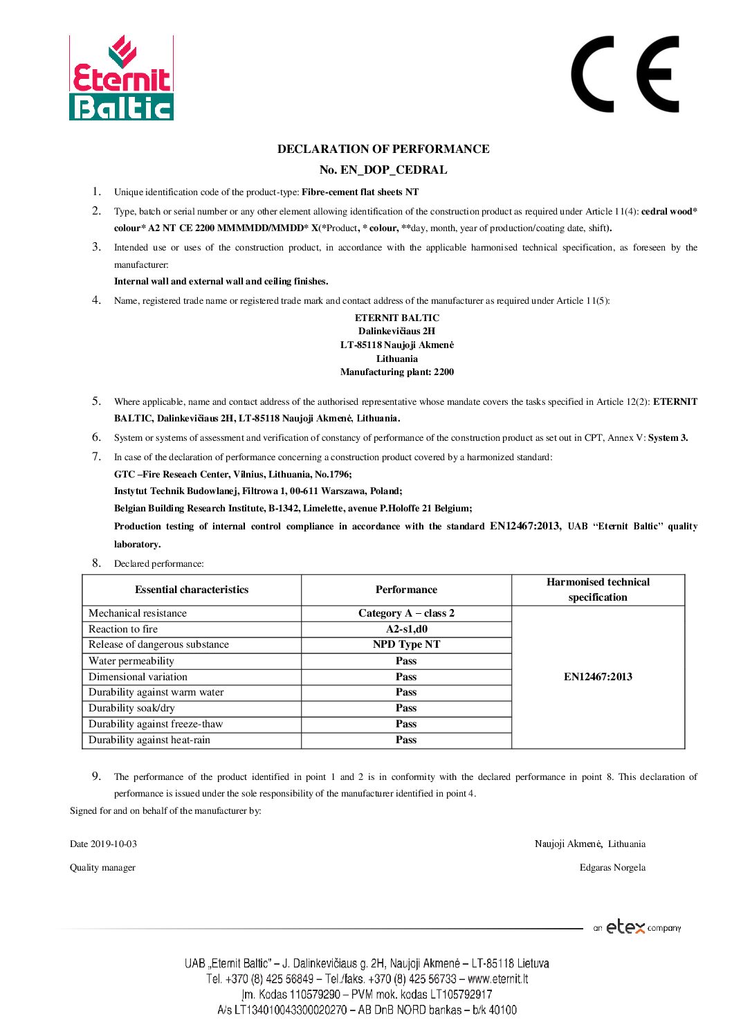 Cedral Slates Declaration of Performance ENG