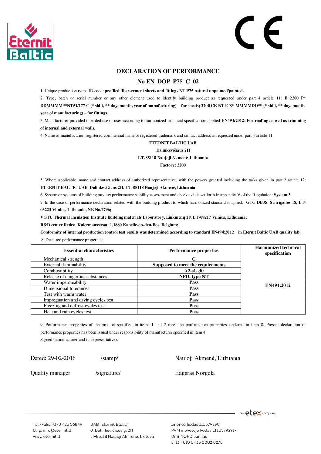 Eternit DOP NT P75 EN