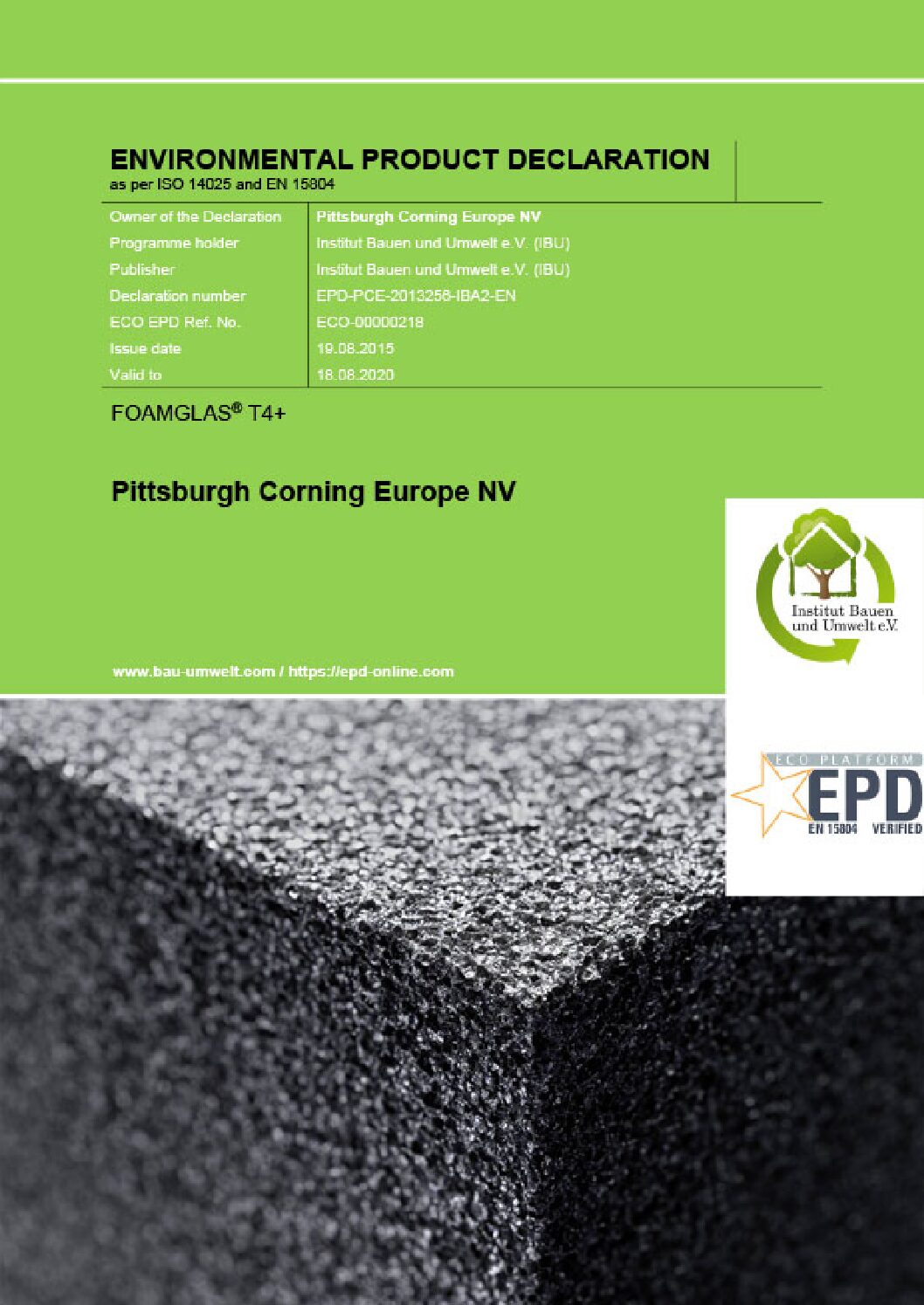 Foamglas® T4+ seeria sertifikaat ENG