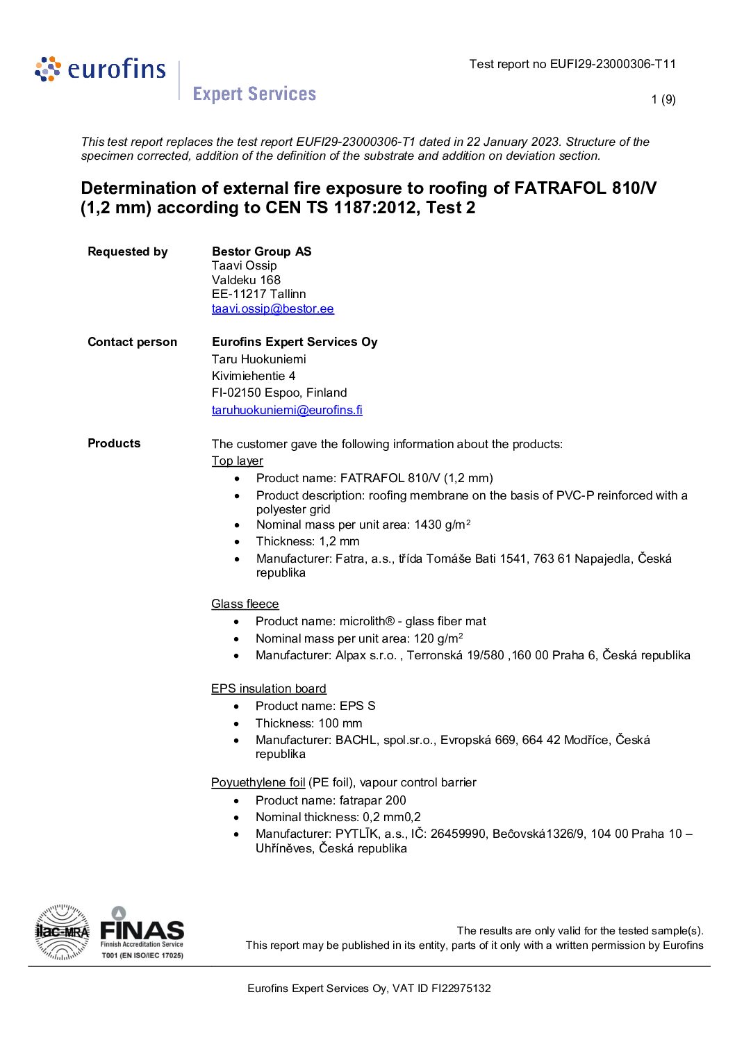 Classification Report, bRoof(T2), Fatrafol 810/V (2.0mm), EPS