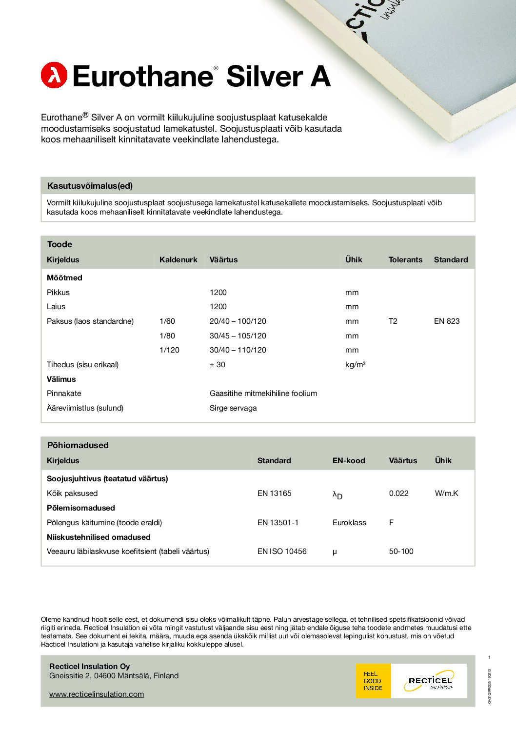 Eurothane Silver A andmeleht