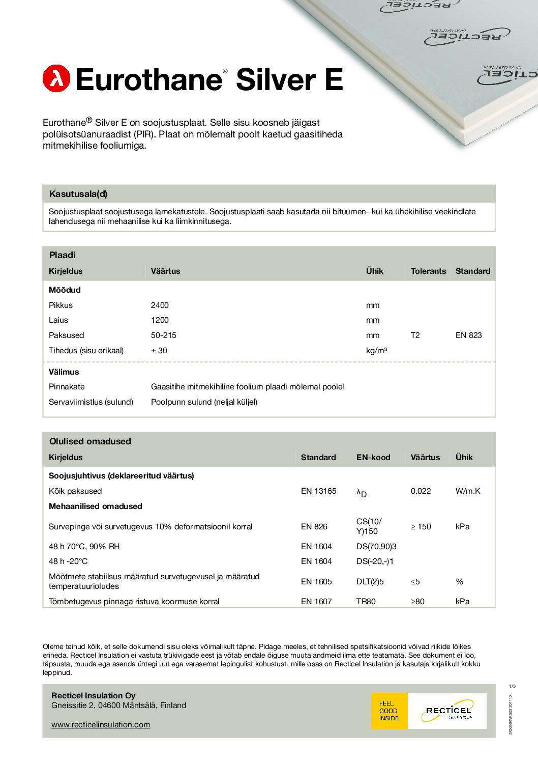 Eurothane Silver E andmeleht
