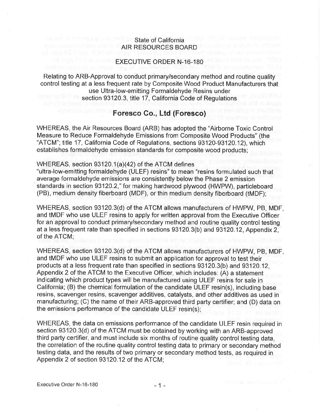 FORESCO Certification (N-16-180) ENG