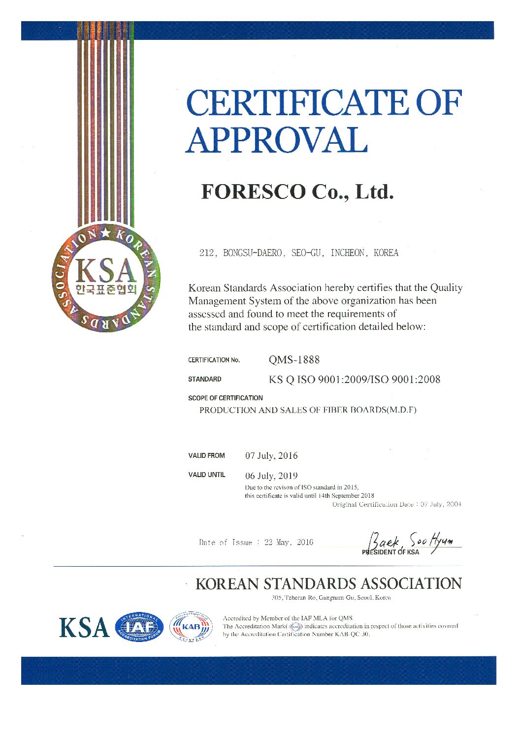 FORESCO Certification ISO9001 ENG