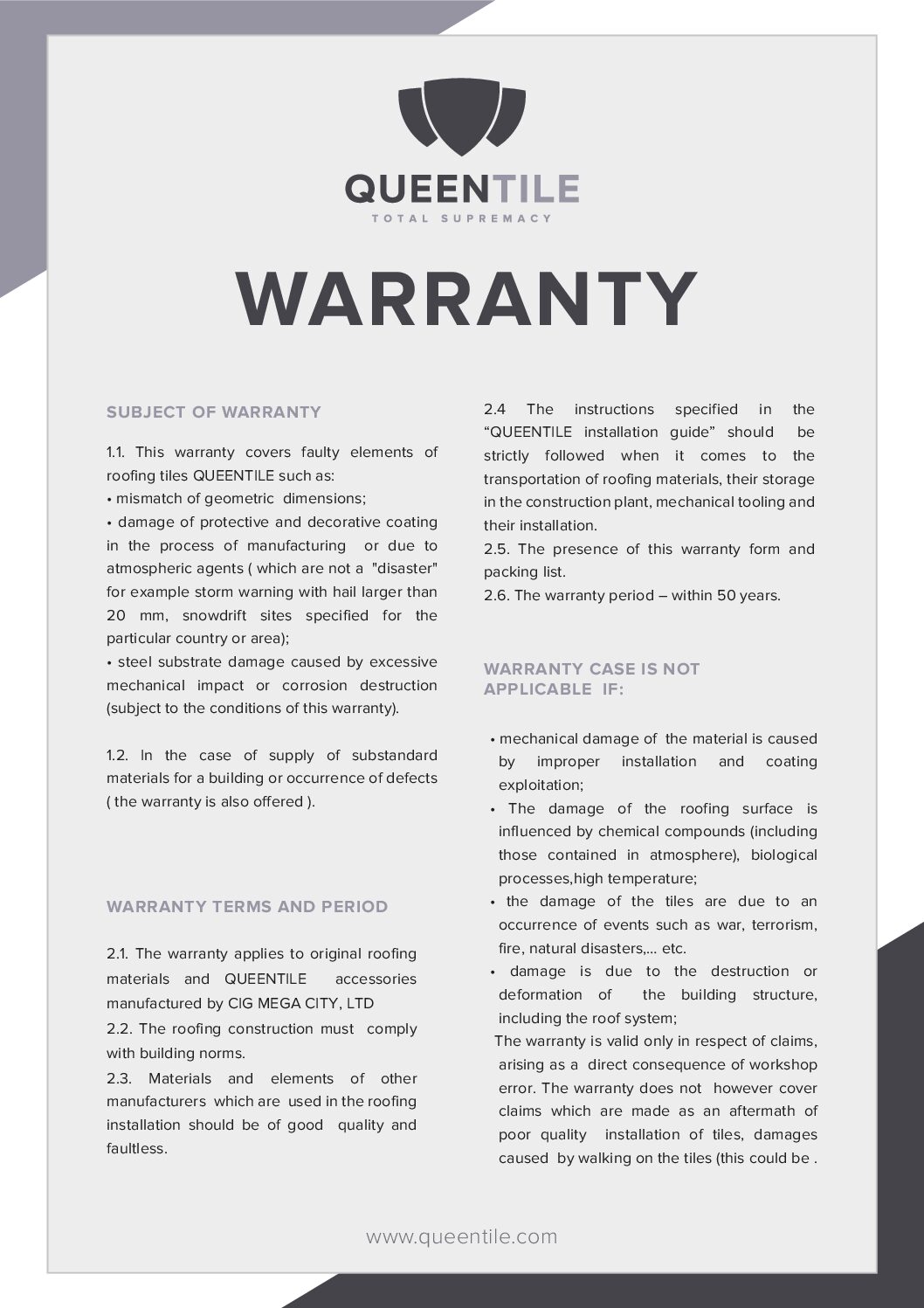 Queentile Garantii EN