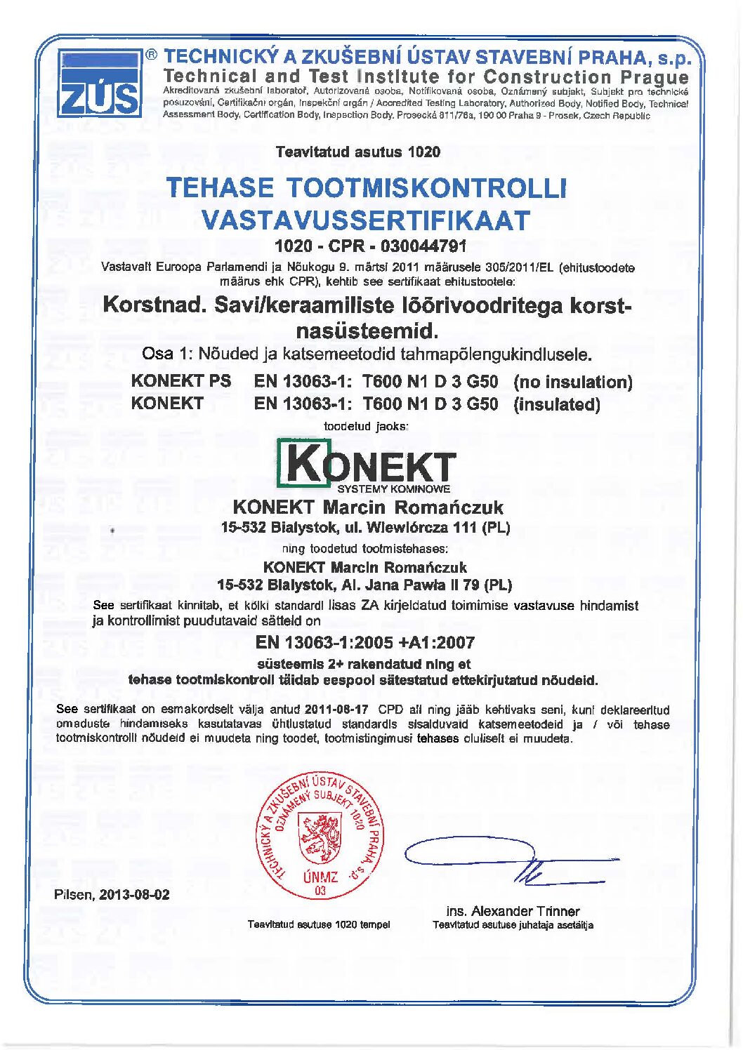 MK Kolekt tootmiskontrolli vastavussertifikaat