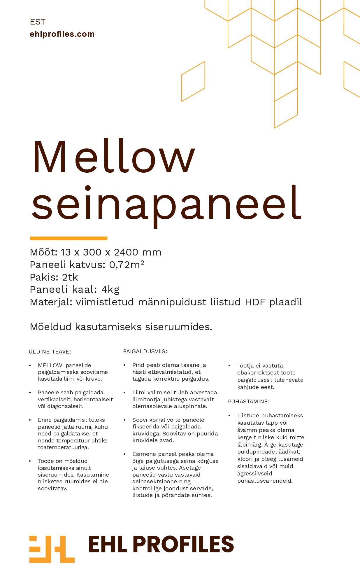 Dekoratiivpaneel EHL Mellow paigaldusjuhend ENG