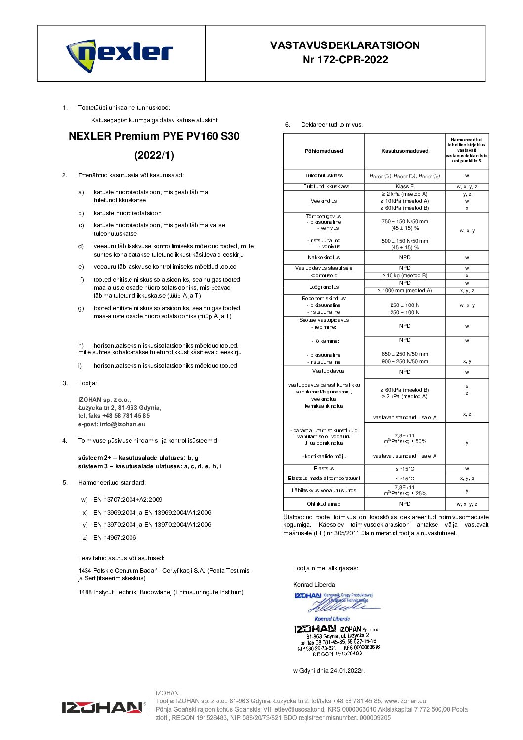 NEXLER Premium PYE PV160 S30 ET Vastavusdeklaratsioon