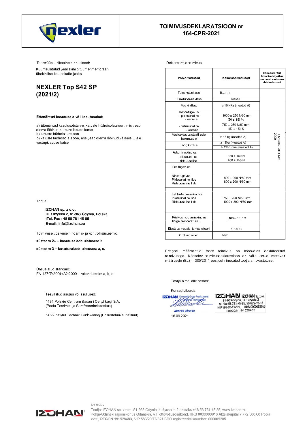 NEXLER Top S42 SP ET Vastavusdeklaratsioon