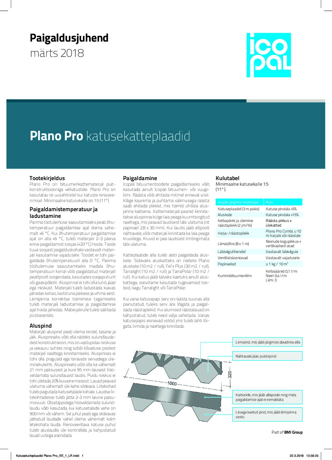 Icopal PLANO bituumensindlid paigaldusjuhend EE