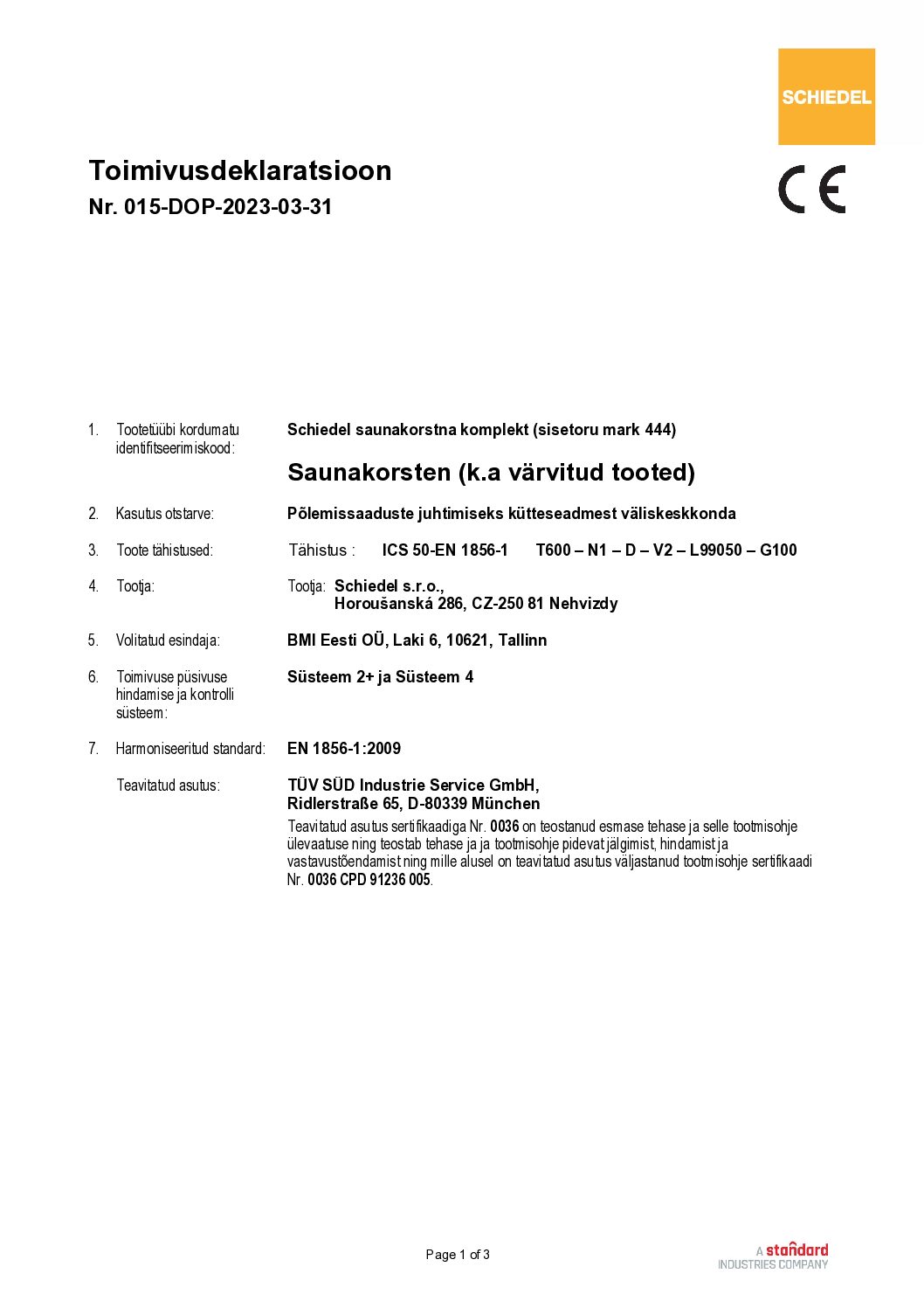Schiedel Saunakorsten DoP