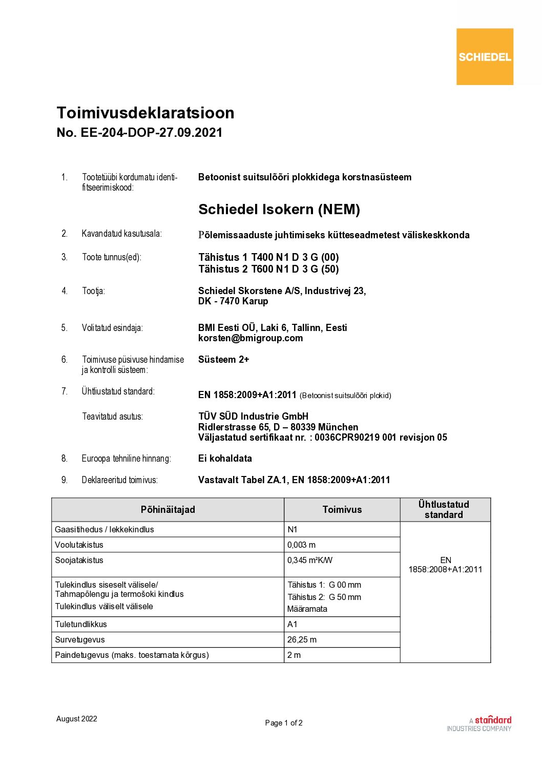 Schiedel ISOKERN DoP