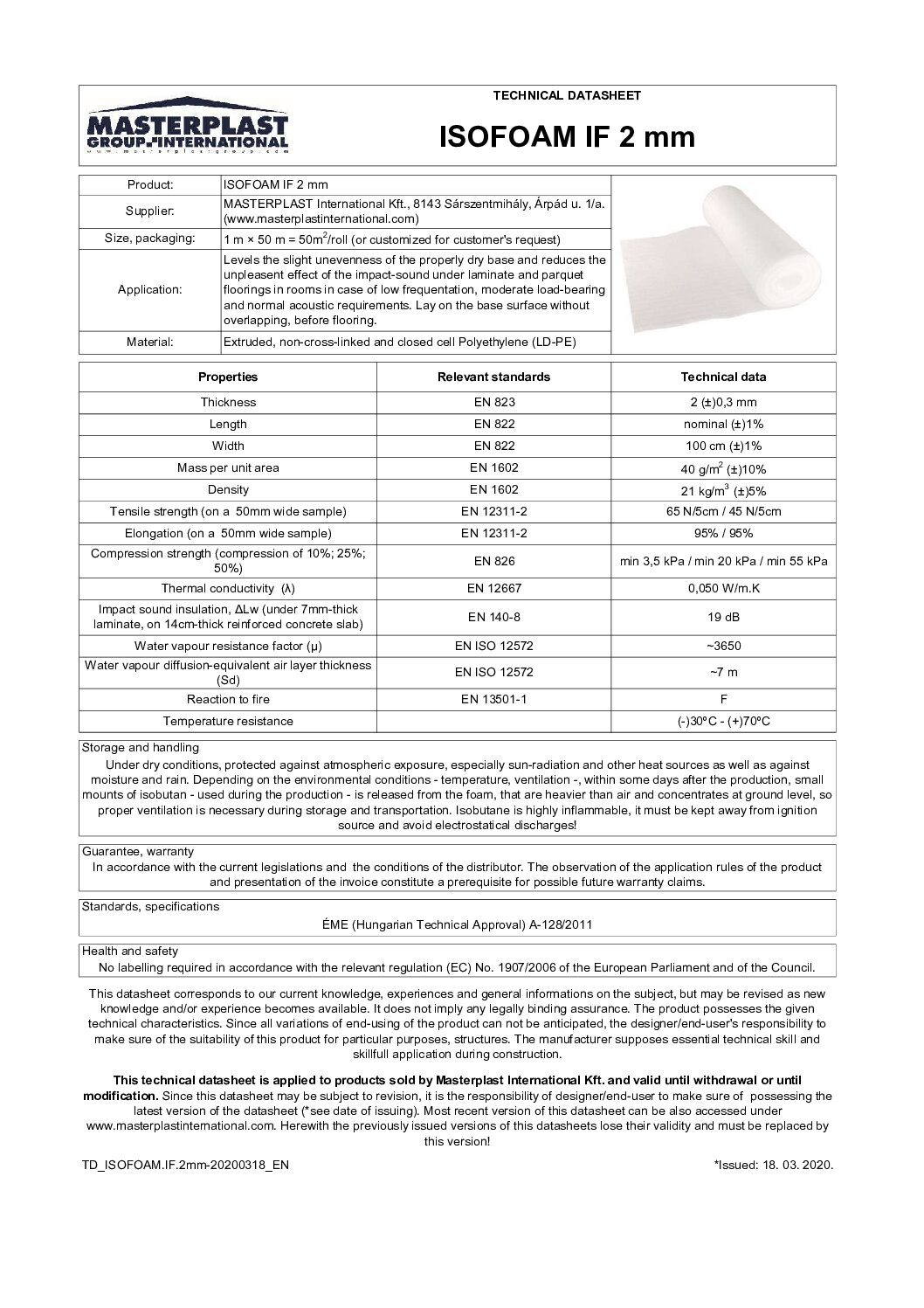 Isofoam IF 2mm Technical data sheet EN