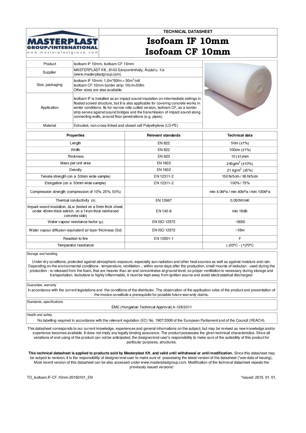 Isofoam IF 10mm Technical data sheet EN