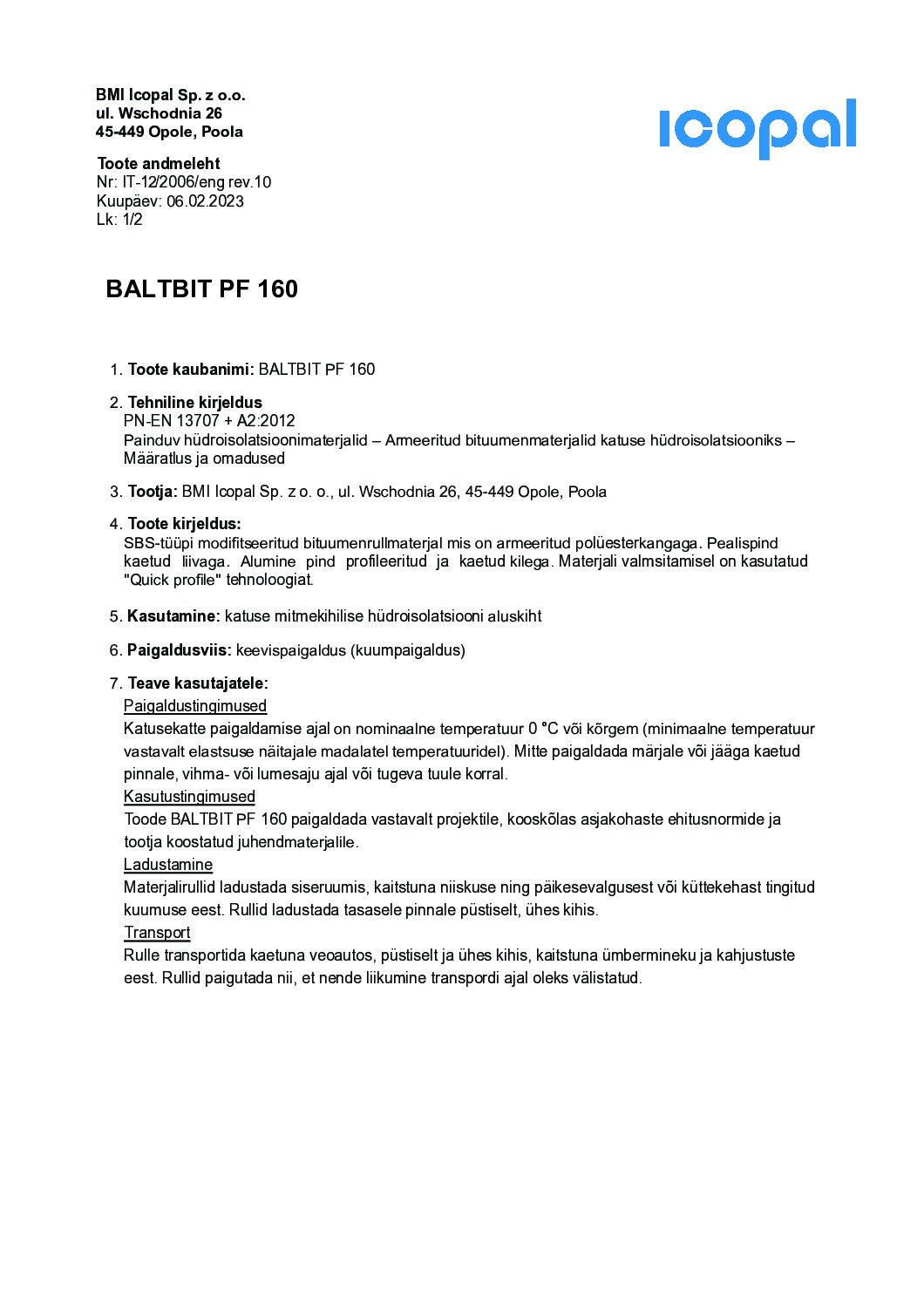 Tooteleht BALTBIT PF 040624