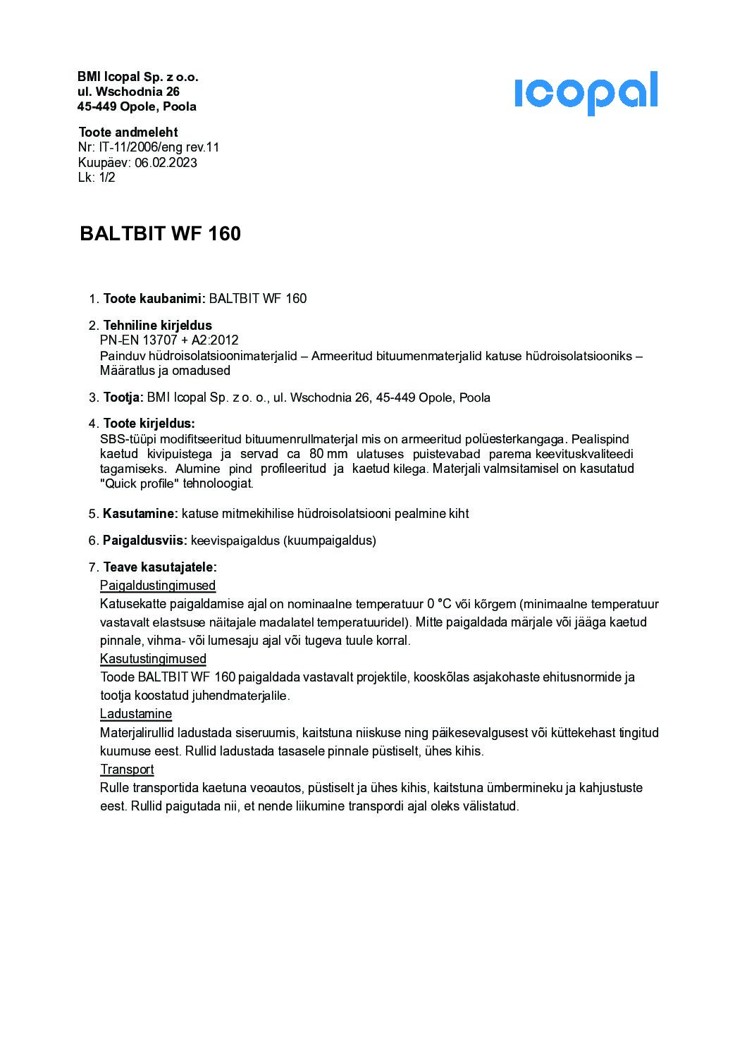 Tooteleht BALTBIT WF 040624