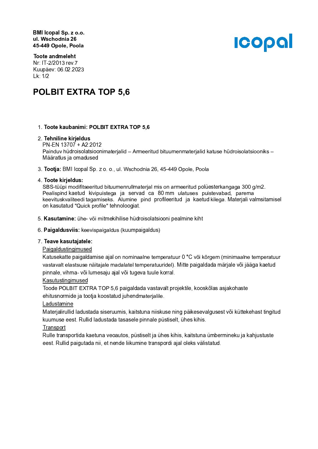 Tooteleht POLBIT EXTRA TOP 5.6