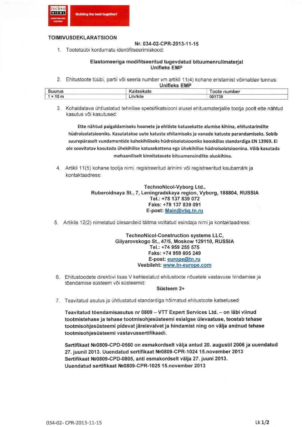 Unifleks EMP_Toimivusdeklar