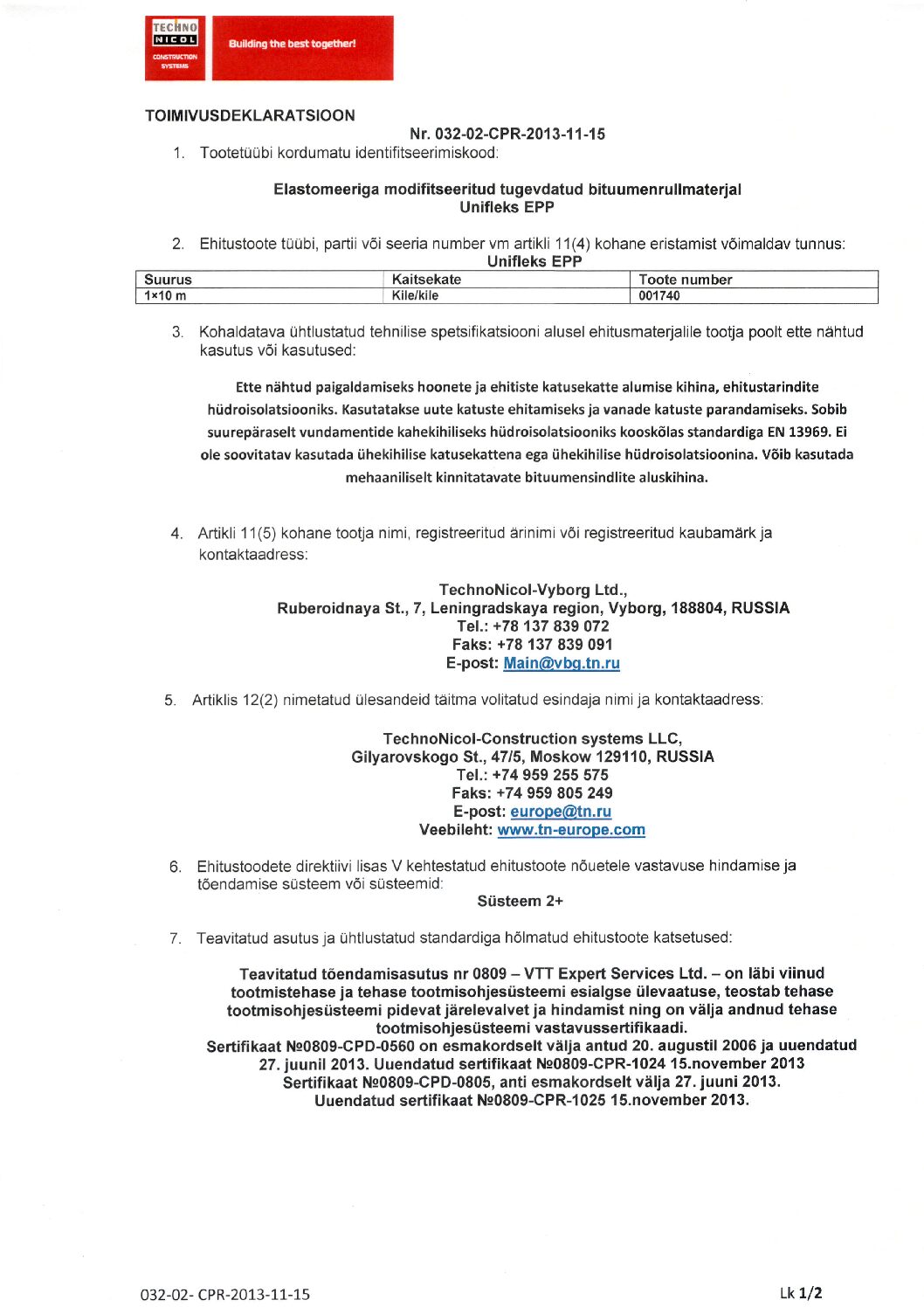 Unifleks EPP_Toimivusdeklar