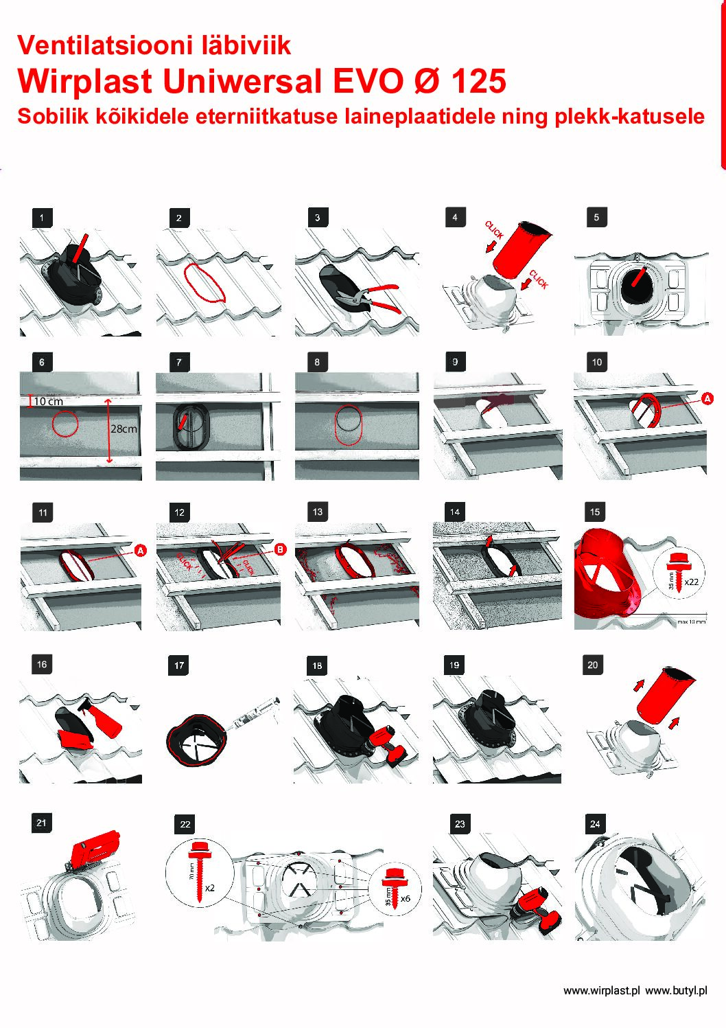 Wirplast ventilatsiooni läbiviigud Perfekta EVO paigaldusjuhend / Multilang