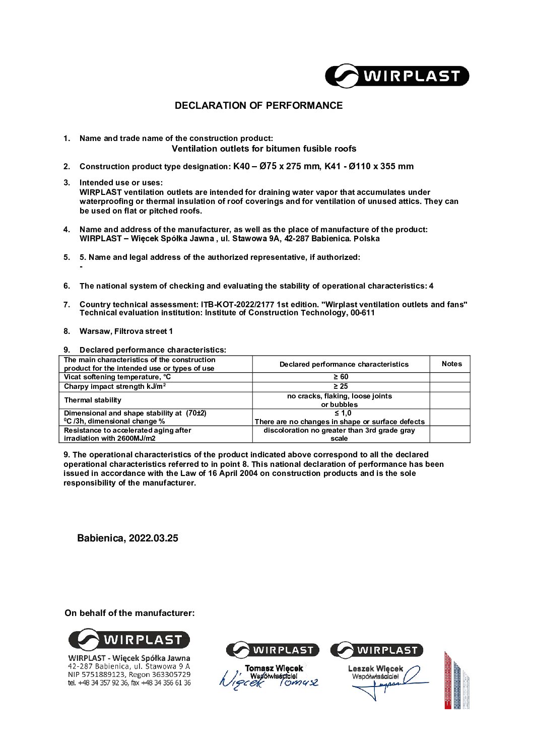 Wirplast K40 K41 DOP ENG