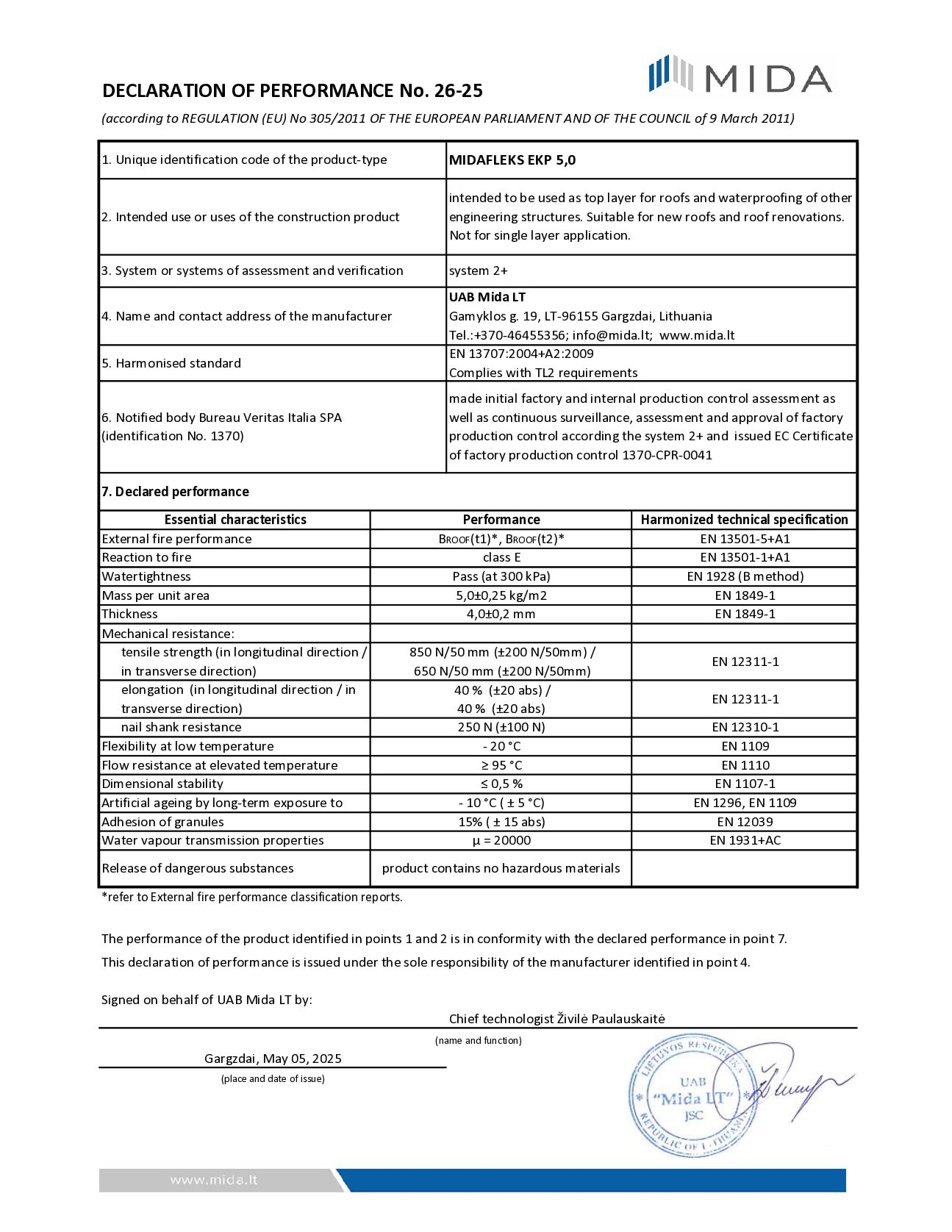 Declaration of Performance Midafleks-EKP-5.0 EN