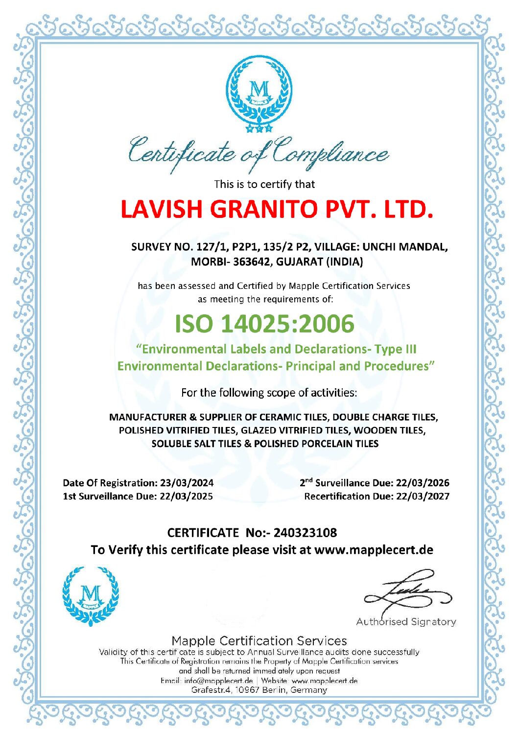 ISO 14025:2006 – Keskkonnadeklaratsiooni sertifikaat ENG