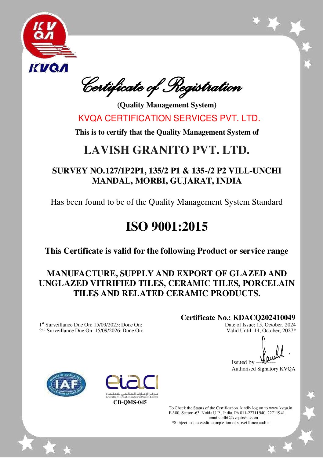 Lavish kvaliteedijuhtimissüsteemi sertifikaat ENG