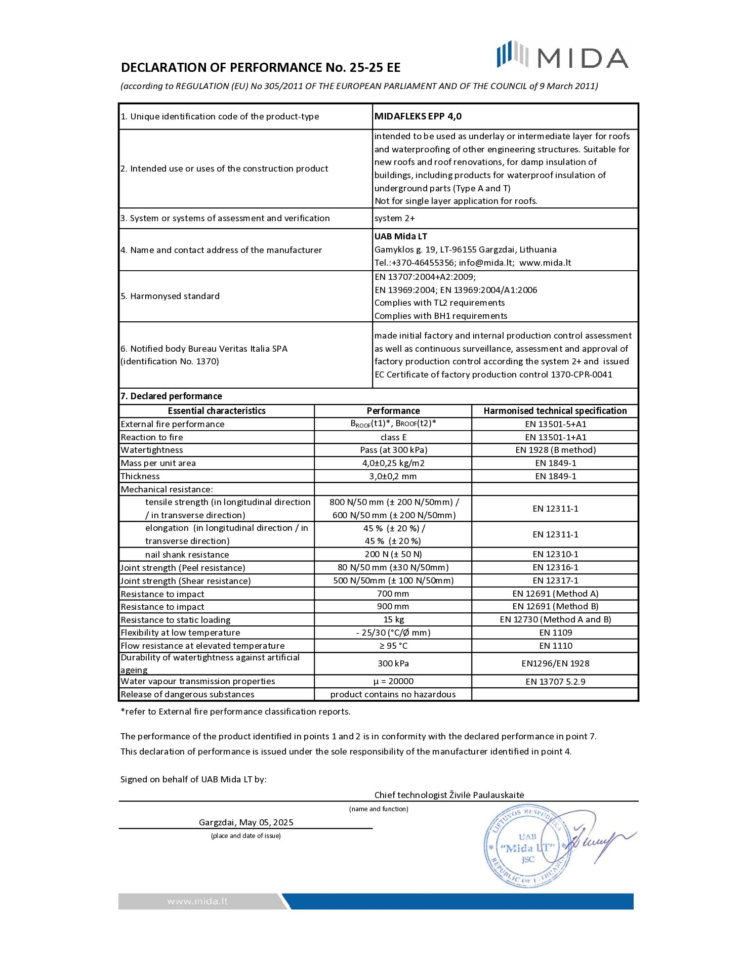 Declaration of Performance Midafleks EPP 4.0 EN