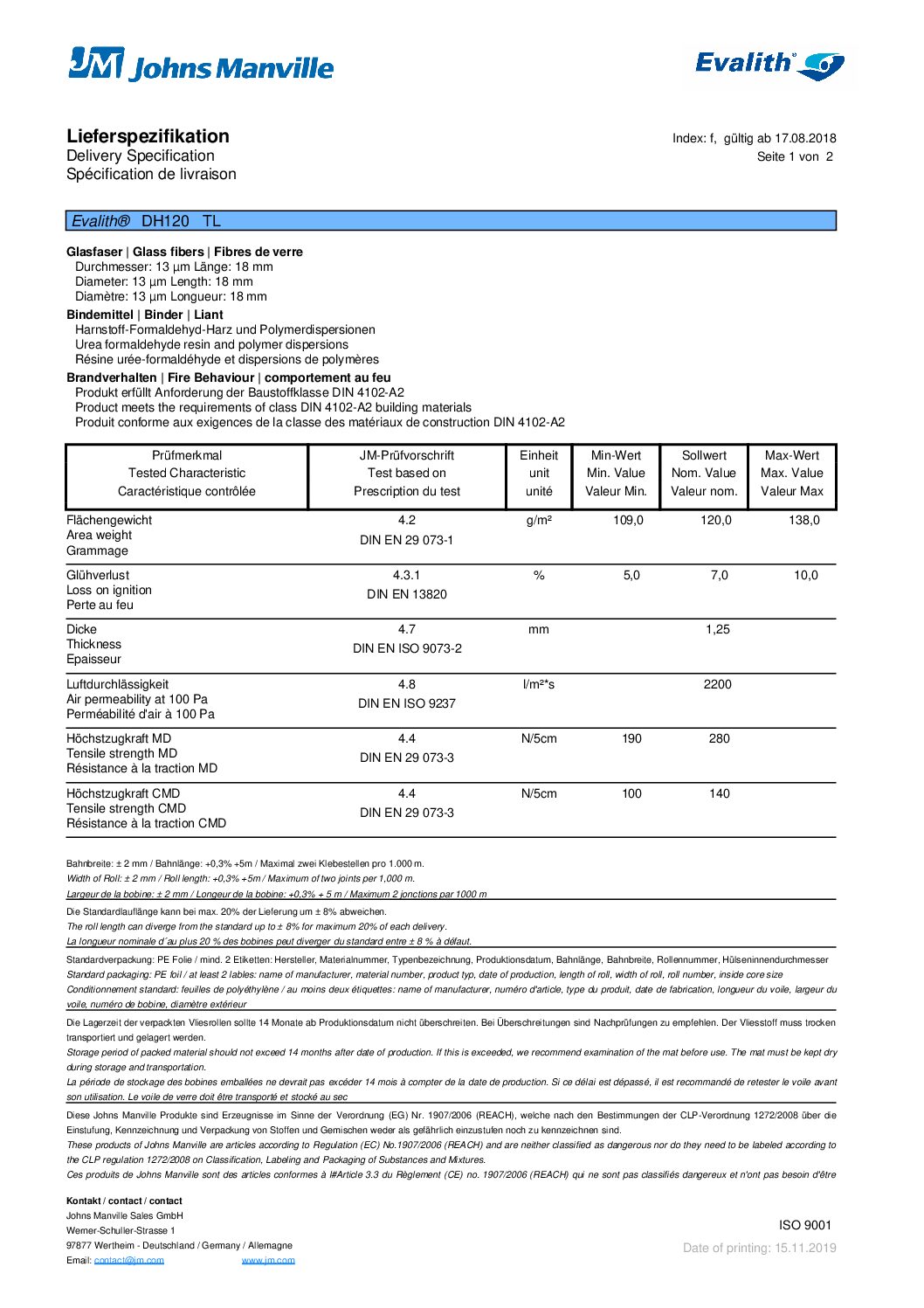 Andmeleht klaaskiudkangas Evalith DH120 TL 120g